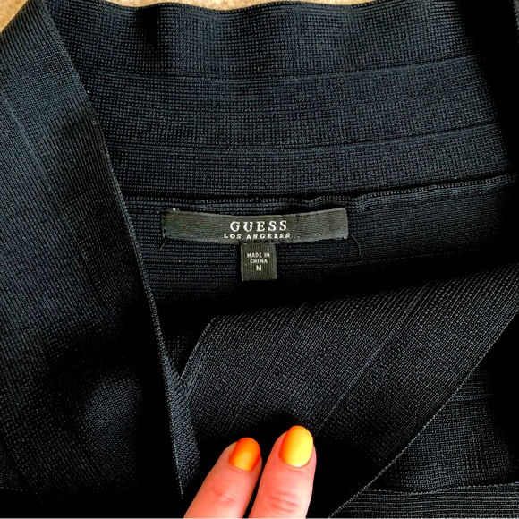 GUESS Black BodyCon Bandage Dress - Crossover Neck- LBD size Medium - Picture 4 of 6